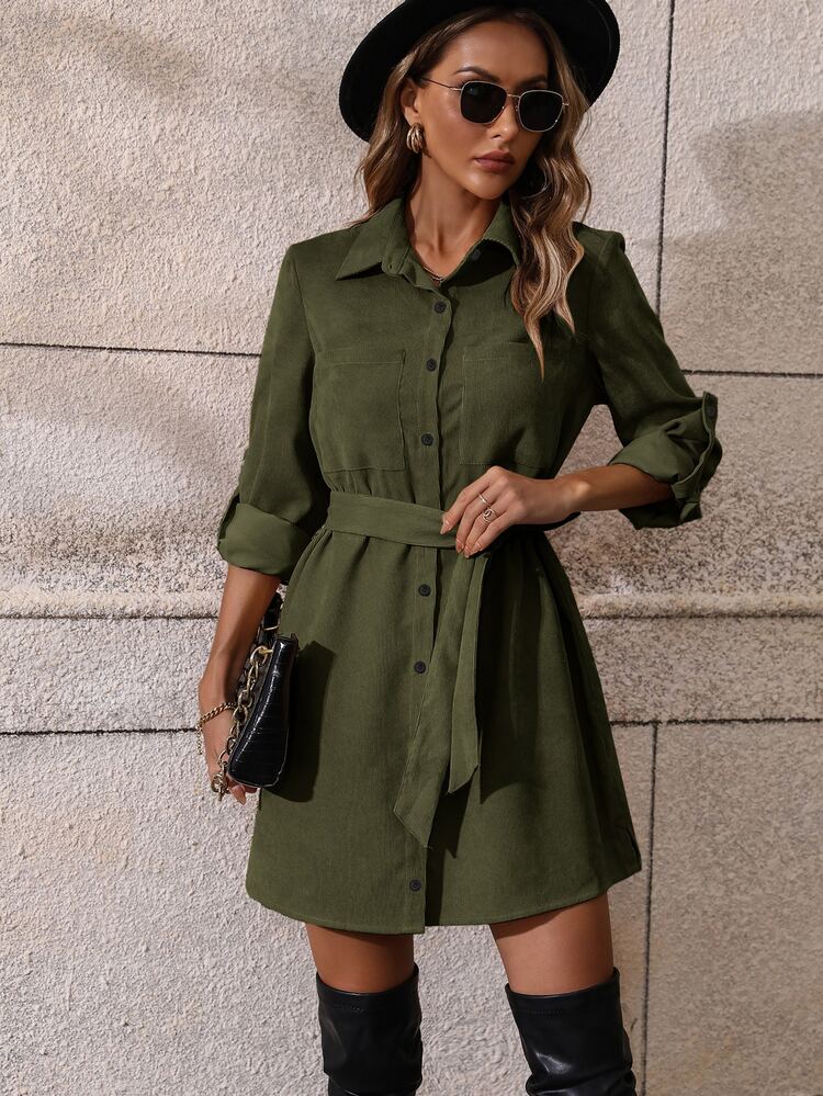 How To Style A Button Down Fall Olive Shirt Dress LOOBIS Women's 2024  Casual Summer Shirt