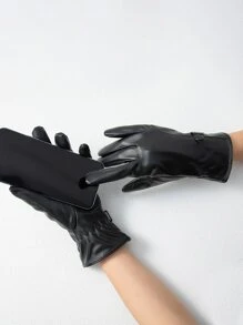 Plush Lined Touch Screen Gloves - Black - View 3