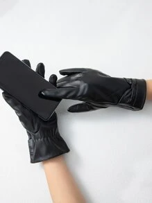 Plush Lined Touch Screen Gloves Valentine's Day - Black - View 2
