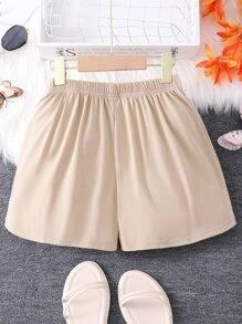 Girls Slogan & Cartoon Graphic Shorts - Khaki - View 2