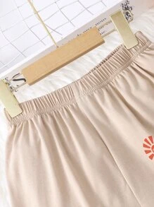 Girls Slogan & Cartoon Graphic Shorts - Khaki - View 4