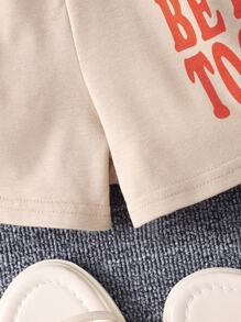 Girls Slogan & Cartoon Graphic Shorts - Khaki - View 5