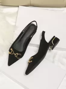 2025年秋季新款女士尖头纽扣装饰粗跟穆勒鞋（一双） - 黑色 - 查看 2