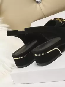 2025年秋季新款女士尖头纽扣装饰粗跟穆勒鞋（一双） - 黑色 - 查看 3