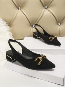 2025年秋季新款女士尖头纽扣装饰粗跟穆勒鞋（一双） - 黑色 - 查看 4