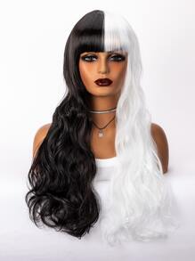 長款卷人造假髮帶劉海 - 黑與白 - 查看 4