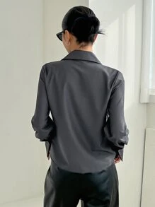 DAZY Áo sơ mi cài nút phía trước, quần áo mùa thu, áo dài tay - Màu xám đen - Xem 2