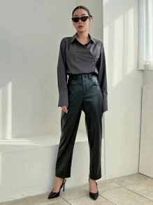 DAZY Áo sơ mi cài nút phía trước, quần áo mùa thu, áo dài tay - Màu xám đen - Xem 7