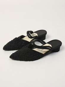 新款女士尖头低跟拖鞋，时尚女士夏季鞋履，甜美风格学生两用拖鞋 - 黑色 - 查看 5