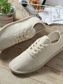 經典時尚男士復古手工編織草編漁夫鞋，扁平懶人鞋鞋帶款式 - 米色 - 查看 3