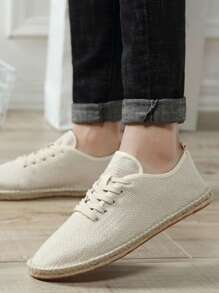 經典時尚男士復古手工編織草編漁夫鞋，扁平懶人鞋鞋帶款式 - 米色 - 查看 4