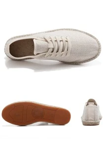 經典時尚男士復古手工編織草編漁夫鞋，扁平懶人鞋鞋帶款式 - 米色 - 查看 7