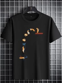 Manfinity Hypemode Hombres Camiseta con estampado de dibujos animados - Negro - Ver 1