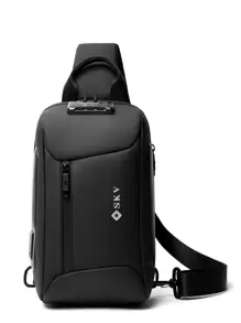 Mini Men Letter Graphic Sling Bag Chest Bag - Black - View 1