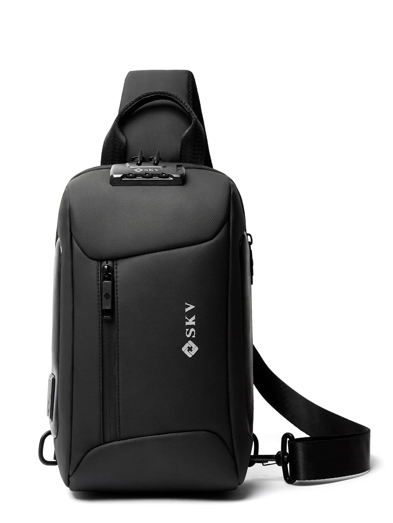 Mini Men Letter Graphic Sling Bag Chest Bag - Black - View 1