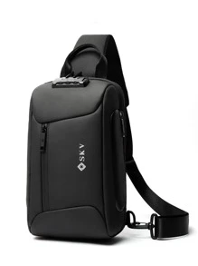 Mini Men Letter Graphic Sling Bag Chest Bag - Black - View 5