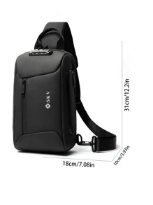 Mini Men Letter Graphic Sling Bag Chest Bag - Black - View 6