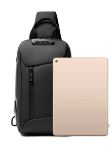 Mini Men Letter Graphic Sling Bag Chest Bag - Black - View 7