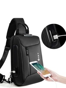 Mini Men Letter Graphic Sling Bag Chest Bag - Black - View 8