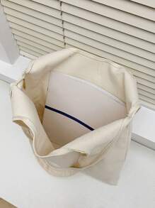 标语图案购物袋书包，适合毕业生、少女、大一、大二、大三和大四学生，适合大学和高中学生，非常适合户外、旅行和返校书包，容量大，经典休闲，可折叠，便携，适合少女女大学生，非常适合返校、购物、初中、高中、大学 - 米色 - 查看 2