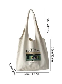 标语图案购物袋书包，适合毕业生、少女、大一、大二、大三和大四学生，适合大学和高中学生，非常适合户外、旅行和返校书包，容量大，经典休闲，可折叠，便携，适合少女女大学生，非常适合返校、购物、初中、高中、大学 - 米色 - 查看 3