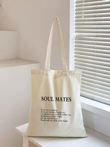 Slogan Graphic Shopper Bag School Bag For Graduate, Teen Girls, Freshman, Sophomore, Junior & Senior In College, University & High School, Perfect For Outdoors ,Travel & Back To School - Beige - View 5