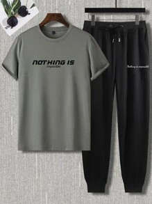 Manfinity Homme 男士標語圖案T恤和運動褲 - 彩色 - 查看 3