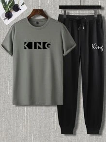 Manfinity Homme Bộ hai mảnh Nam Dây kéo Lá thư Giải trí - Nhiều màu - Xem 3