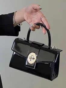 Waterproof Mini Minimalist Flap Artificial Patent Leather Square Bag, Waterproof, Sandproof Transparent Bag, Beach Sports Picnic Snacks Clear Purse For Women - Black - View 3