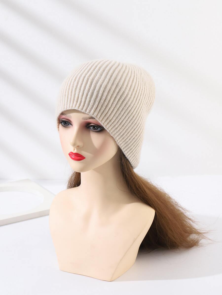 Solid Ribbed Beanie - Beige - View 1