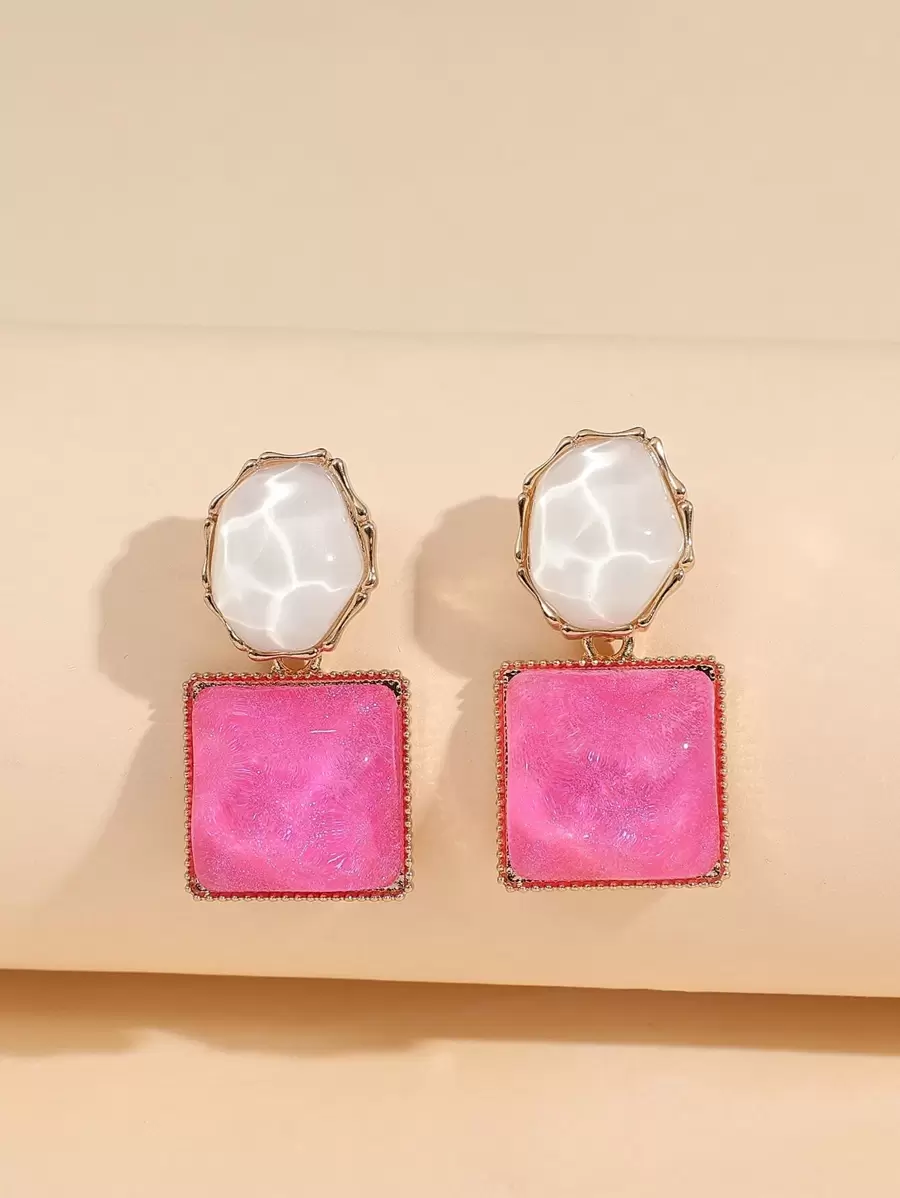 Square Drop Earrings - Hot Pink - View 1