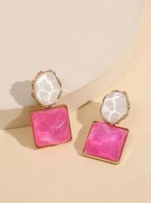 Square Drop Earrings - Hot Pink - View 2