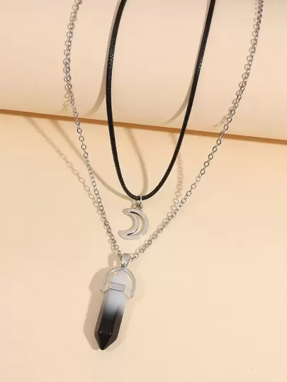 2pcs Moon & Geometric Charm Necklace
