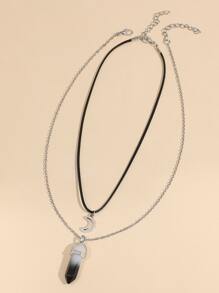 2pcs Moon & Geometric Charm Necklace - Multicolor - View 2