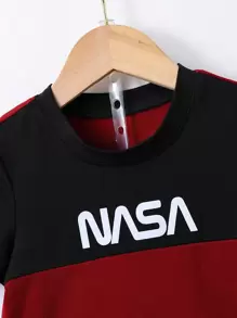 SHEIN Young Boy Contrast Color Letter Print Sports Street Style Regular Sleeve Round Neck Top And Shorts Set For Summer - Multicolor - View 3