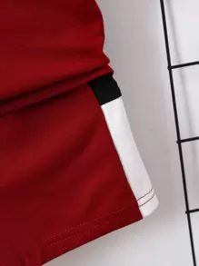 SHEIN Young Boy Contrast Color Letter Print Sports Street Style Regular Sleeve Round Neck Top And Shorts Set For Summer - Multicolor - View 4