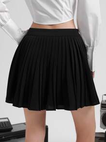 SHEIN MOD Chain Detail Pleated Skirt - Black - View 4