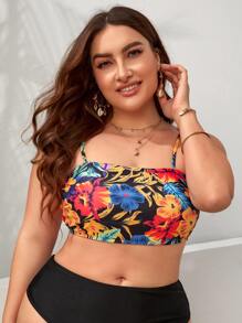 Plus Tropical Print Bikini Top - Multicolor - View 3