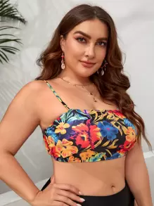 Plus Tropical Print Bikini Top - Multicolor - View 5