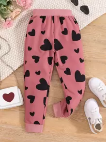 Toddler Girls Heart Print Joggers - Dusty Pink - View 1