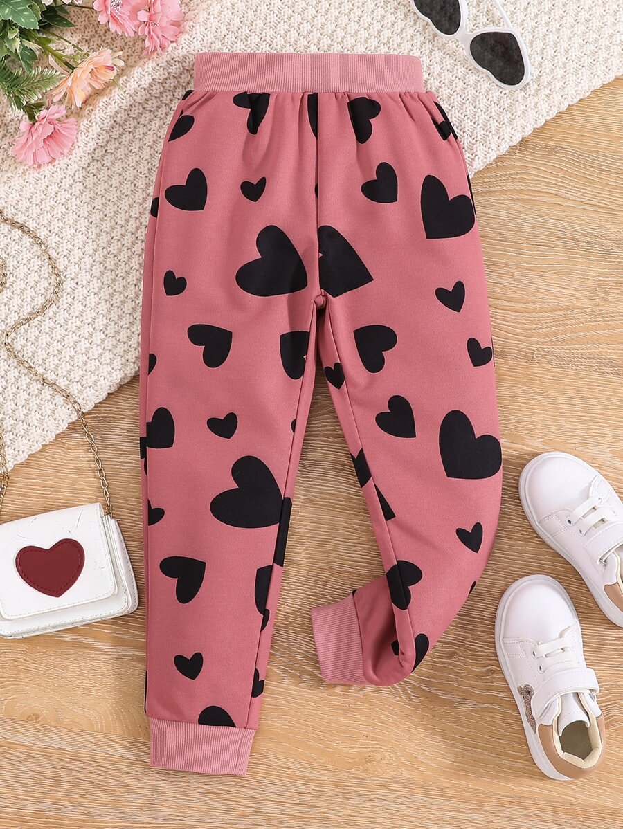 Toddler Girls Heart Print Joggers - Dusty Pink - View 1