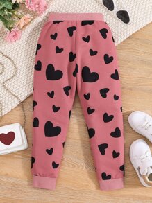 Toddler Girls Heart Print Joggers - Dusty Pink - View 2