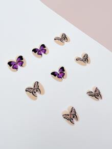 用24入組長杏仁蝴蝶圖案假指甲和1入組指甲銼和1張女式和女孩用膠帶升級您造型 - 彩色 - 查看 4