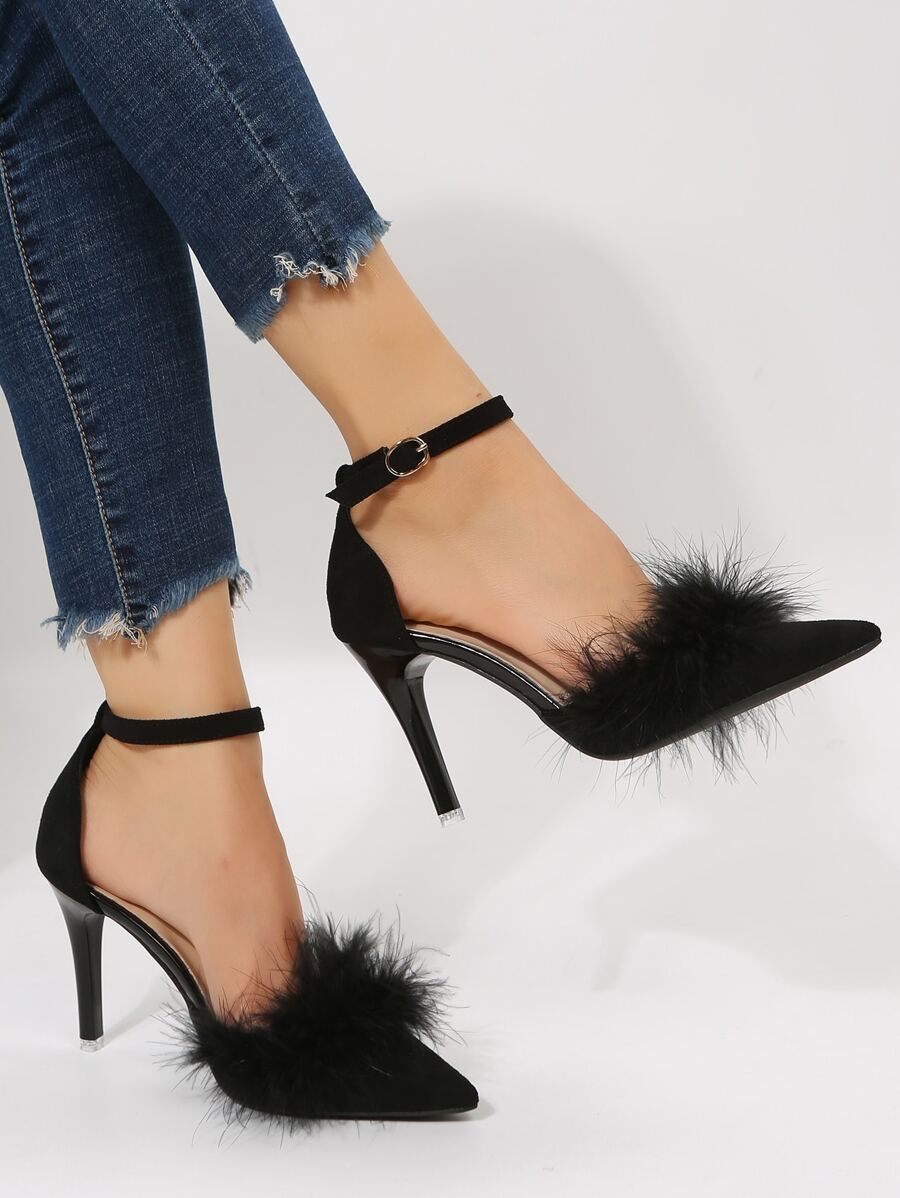 Dép bít mũi nhọn gót nhọn kiểu dáng châu Âu dành cho nữ, dép xỏ ngón thời trang mùa hè, dép cao gót gót nhọn. - màu đen - Xem 1