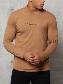 Manfinity Men Letter Graphic Mock Neck Tee - Brown - View 8