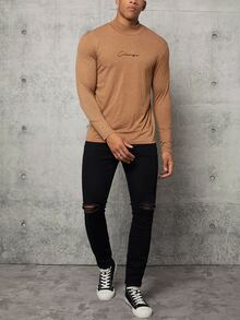 Manfinity Men Letter Graphic Mock Neck Tee - Brown - View 10