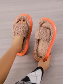 Minimalist Fuzzy Bedroom Slippers - Khaki - View 1