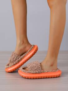 Minimalist Fuzzy Bedroom Slippers - Khaki - View 2