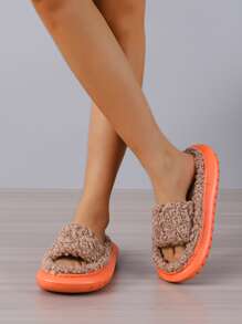 Minimalist Fuzzy Bedroom Slippers - Khaki - View 4