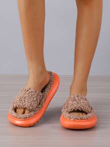 Minimalist Fuzzy Bedroom Slippers - Khaki - View 5
